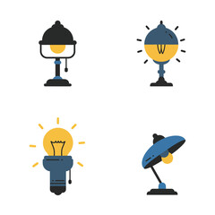 Four different types of lamps and light bulbs on stands