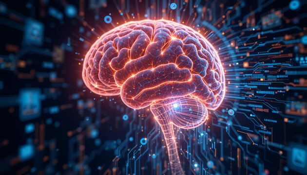 Futuristic human brain glowing with digital connectivity for modern medicine and technology concepts