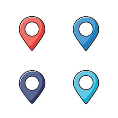 Colorful map pin icons in different shades on white background