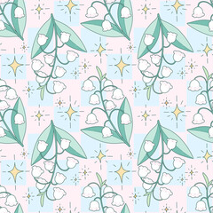 Seamless floral pattern with cute lilies of the valley.