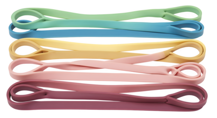 Pastel Rubber Bands show smooth texture. Soft lighting presents colors. For product photography, branding, or posters.