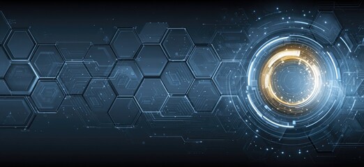 Abstract tech background with hexagonal grid and glowing circular element