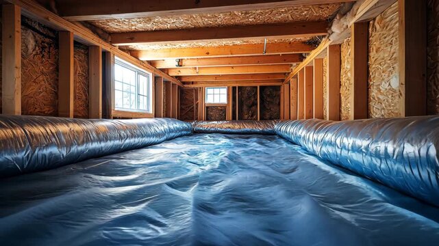 Crawl Space Encapsulation with Vapor Barrier and Insulation for Moisture Control and Protection
