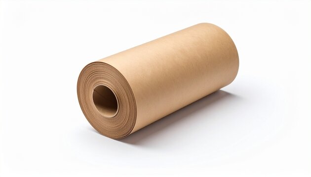 A roll of brown craft paper isolated on a white background
