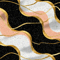 Obraz premium terrazzo optical wave mesh with metallic gold and watercolor shadows