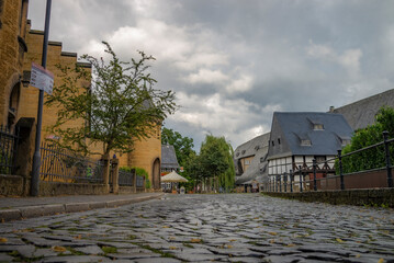 Harz, Germany. Street with cobblestones low view