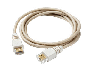 Beige video cable coiled, showing connectors