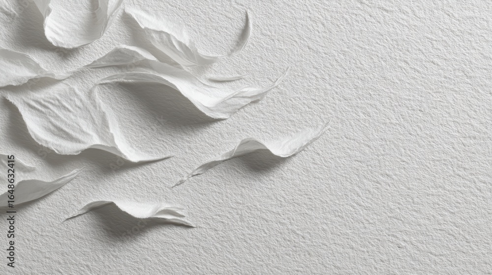 Poster elegant white paper cutouts arranged artfully to create a minimalist design with texture and depth.