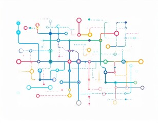 Obraz premium Abstract Network of Colorful Lines and Circles on White Background
