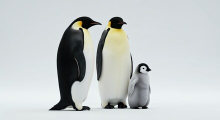 Obraz premium Penguin Family Portrait: An adorable penguin family portrait showcasing the bond between parents and their chick. This heartwarming scene is a testament to the beauty of family life and wildlife.