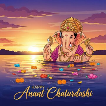Lord Ganesha in Water for Anant Chaturdashi Festival elephant god hindu deity
