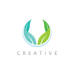 Green Leaf Vector Logo Icon for Organic Health and Eco