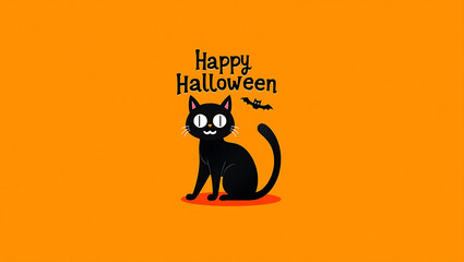 Black cat and bat with happy halloween text orange 3