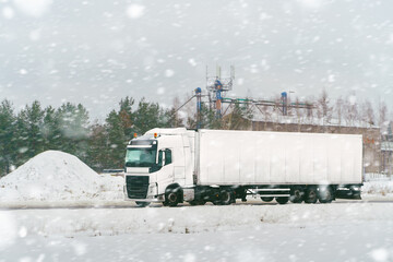Transportation truck in icy weather