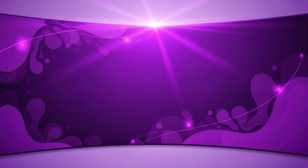Abstract violet background with light burst, dynamic curves and fluid shapes creating depth and