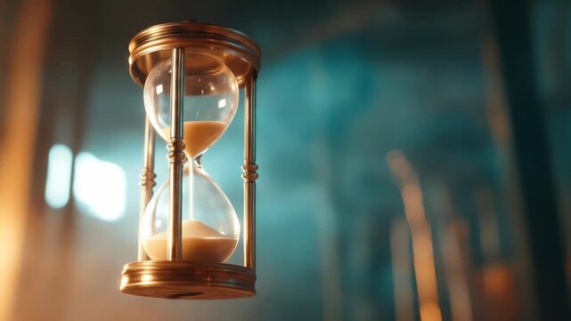 Elegant Hourglass with Flowing Sand: A Timeless Depiction of Passing Moments and Deadline