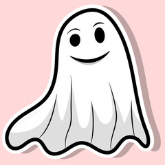 Cute Friendly Cartoon Ghost Sticker Illustration for Halloween