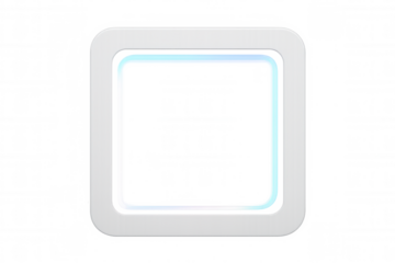 Glowing turquoise rounded square frame illuminating transparent background with sleek modern graphic design potential