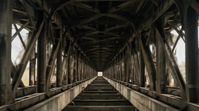 Architectural metal bridge tunnel perspective construction
