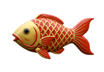 Colorful koi fish figurine with intricate scale design and bright colors on a black background
