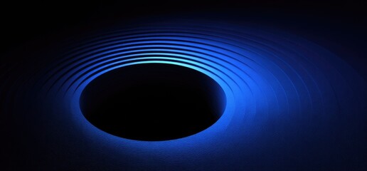 Abstract blue concentric circles around a dark void
