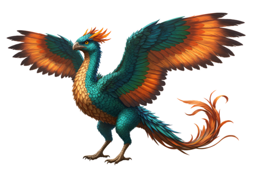 Colorful mythical bird with vibrant feathers and intricate details a fantasy creature illustration
