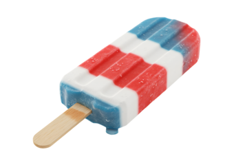 Colorful patriotic themed popsicle with red white and blue stripes on black background