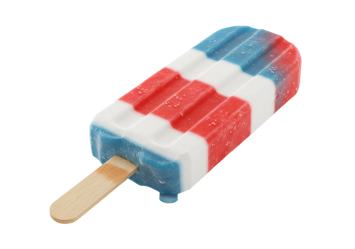 Colorful patriotic themed popsicle with red white and blue stripes on black background