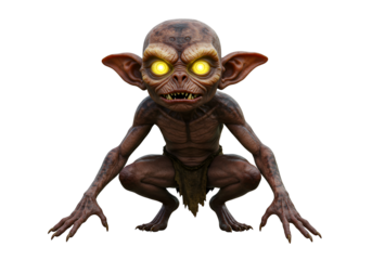 Creepy Goblin Creature with Glowing Eyes and menacing expression for horror-themed artwork
