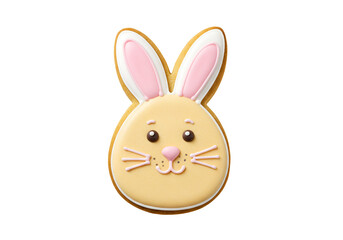 Fototapeta premium Cute Bunny-Shaped Cookie with Pink Inner Ears and Whiskers on a Black Background