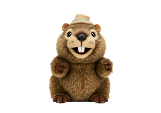 Cute animated hamster wearing a beige hat against a black background for children and