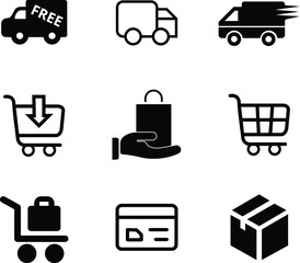 delivery and shipping icon vector set, package and parcel delivery icon vector collection