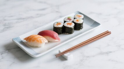 sushi with chopsticks