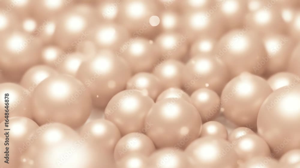 Poster shiny pinkish spheres floating with bokeh effects background