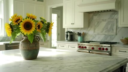 Sunflowers in a Kitchen Bright & Airy Interior Decoration - Powered by Adobe