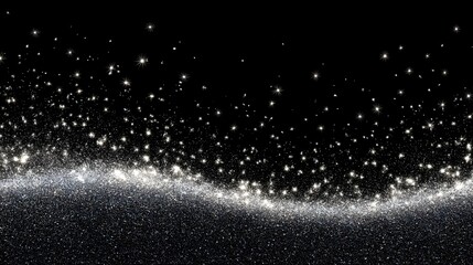 Obraz premium Shimmering silver glitter confetti against a starry night sky