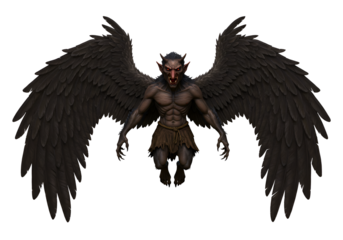 Dark winged demon creature with fierce expression and large black wings