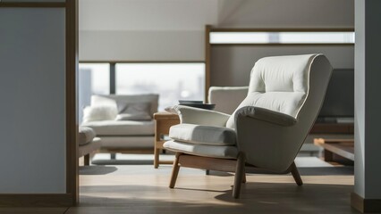 Fototapeta premium Comfortable armchair bathed in natural light in a modern living room