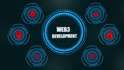 Futuristic Digital Network With Web3 Development Concept And Icons blockchain decentralized . 4k video - Powered by Adobe