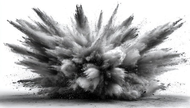Monochromatic explosion of powder, isolated on white - Powered by Adobe