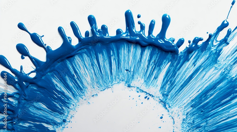 Poster blue paint splash on white background creating dynamic circular pattern