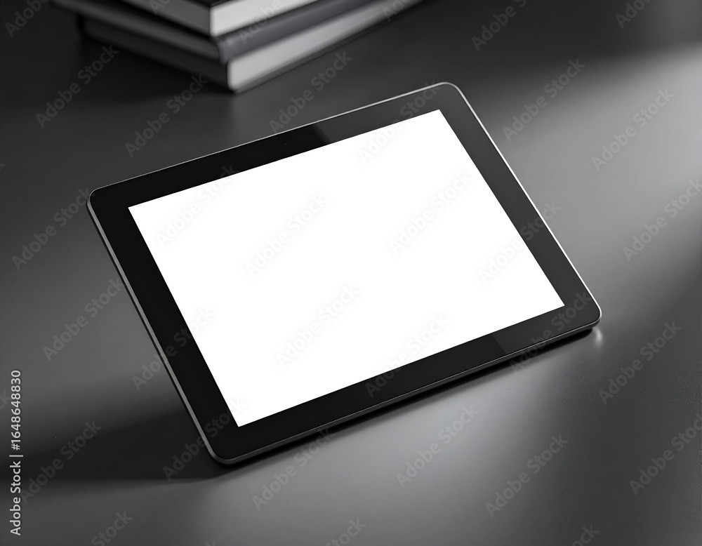Wall mural firefly_a blank mock up of an e-ink tablet with digital notes in progress, angled from above