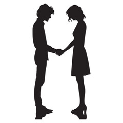 black silhouette of a couple holding hands and facing each other