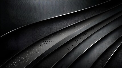 Sleek monochrome metal stripes on perforated dark background