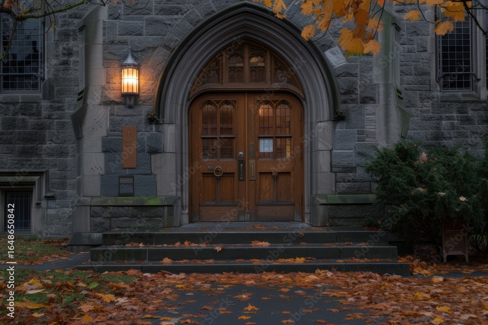 Poster building architecture autumn door.