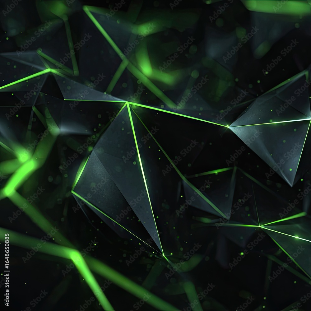 Poster abstract geometric pattern with dark background and bright green lines