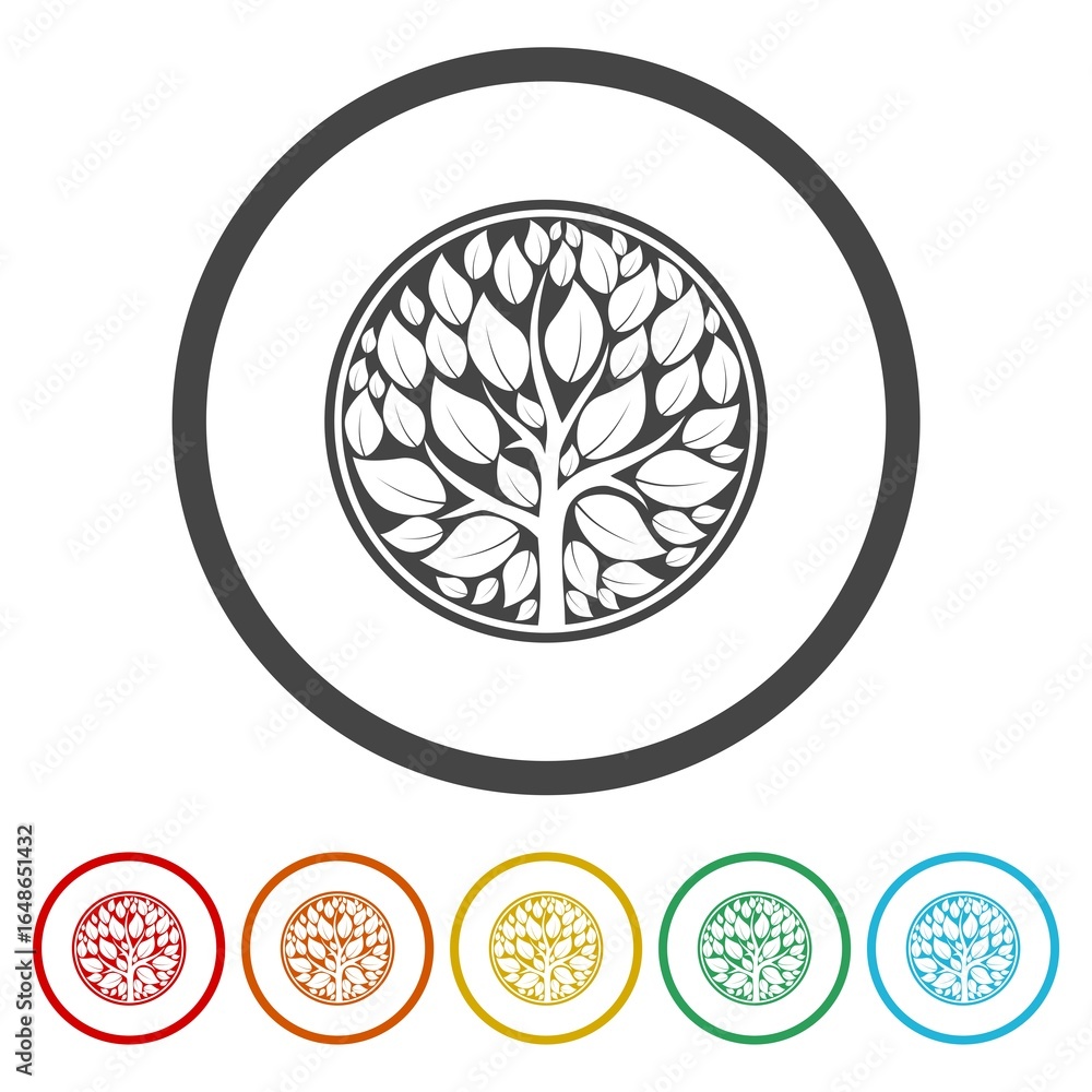 Poster circle tree logo icon. set icons in color circle buttons
