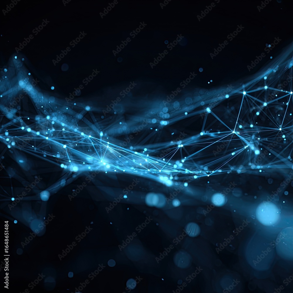 Aufkleber abstract network of interconnected luminous points against a dark background