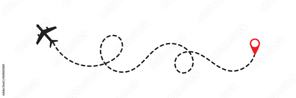 Poster flight path line designs illustrating airplane tracking routes with dynamic dotted lines for travel 