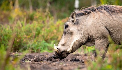 Fototapeta premium Wild pig foraging in dirt